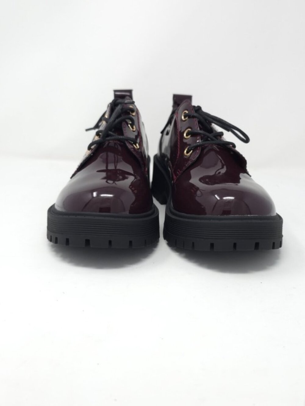 Chunky Platform Faux Leather Oxford Patent Wine Lug Sole Lace Up - Picture 3 of 11